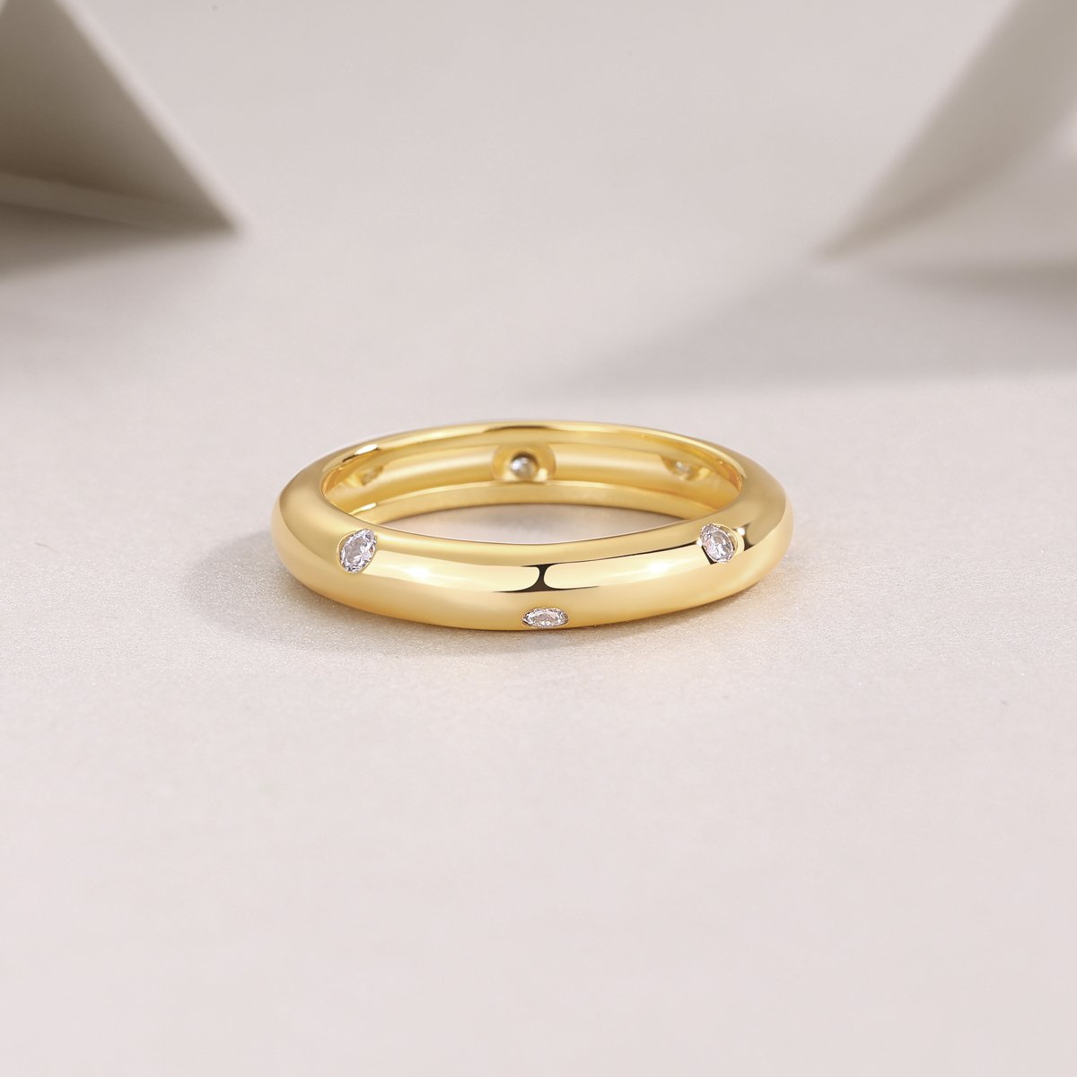 Domed Yellow Gold Band with Scattered Flush-Set Moissanite - Image 6