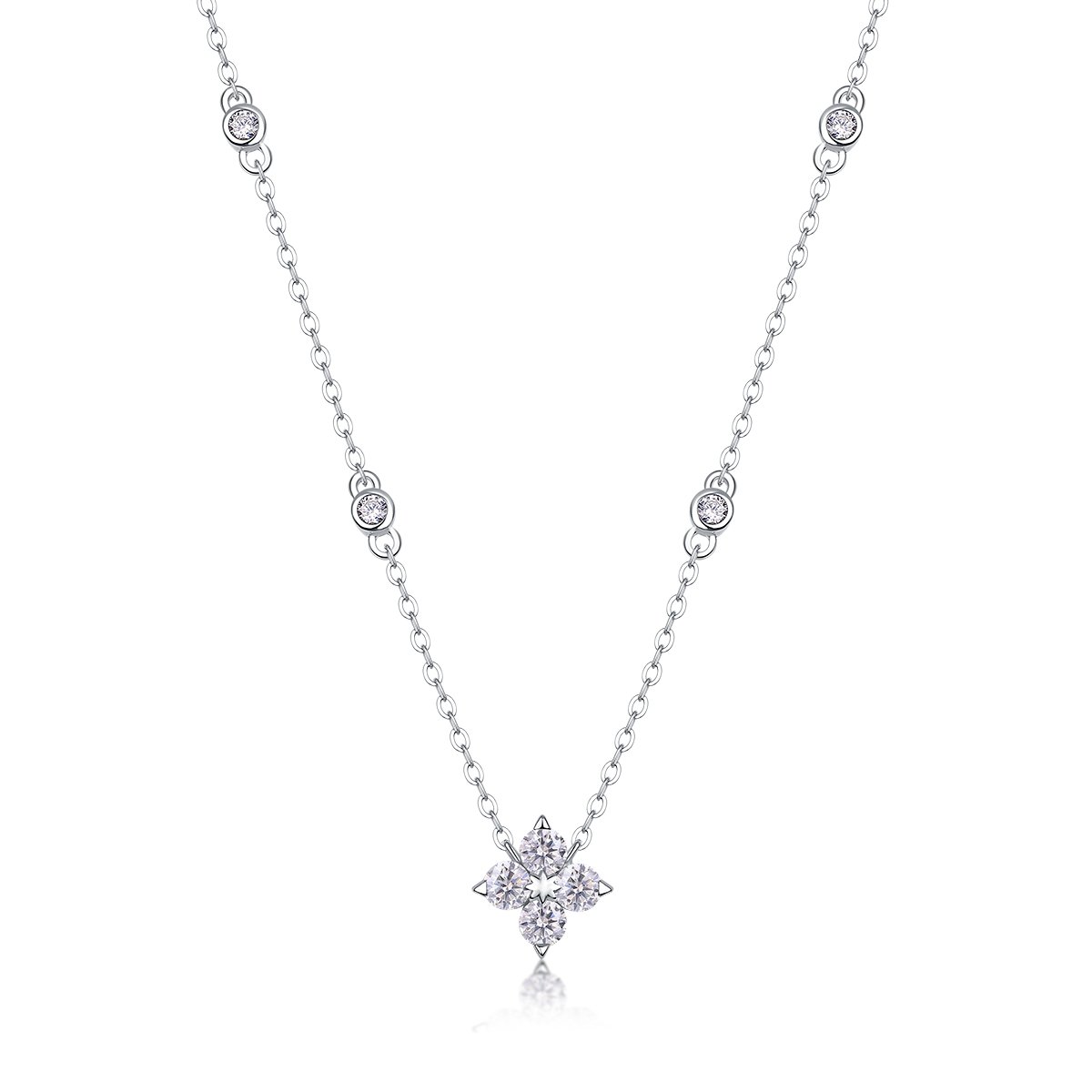 Four-Petal Floral Cluster Moissanite Station Necklace