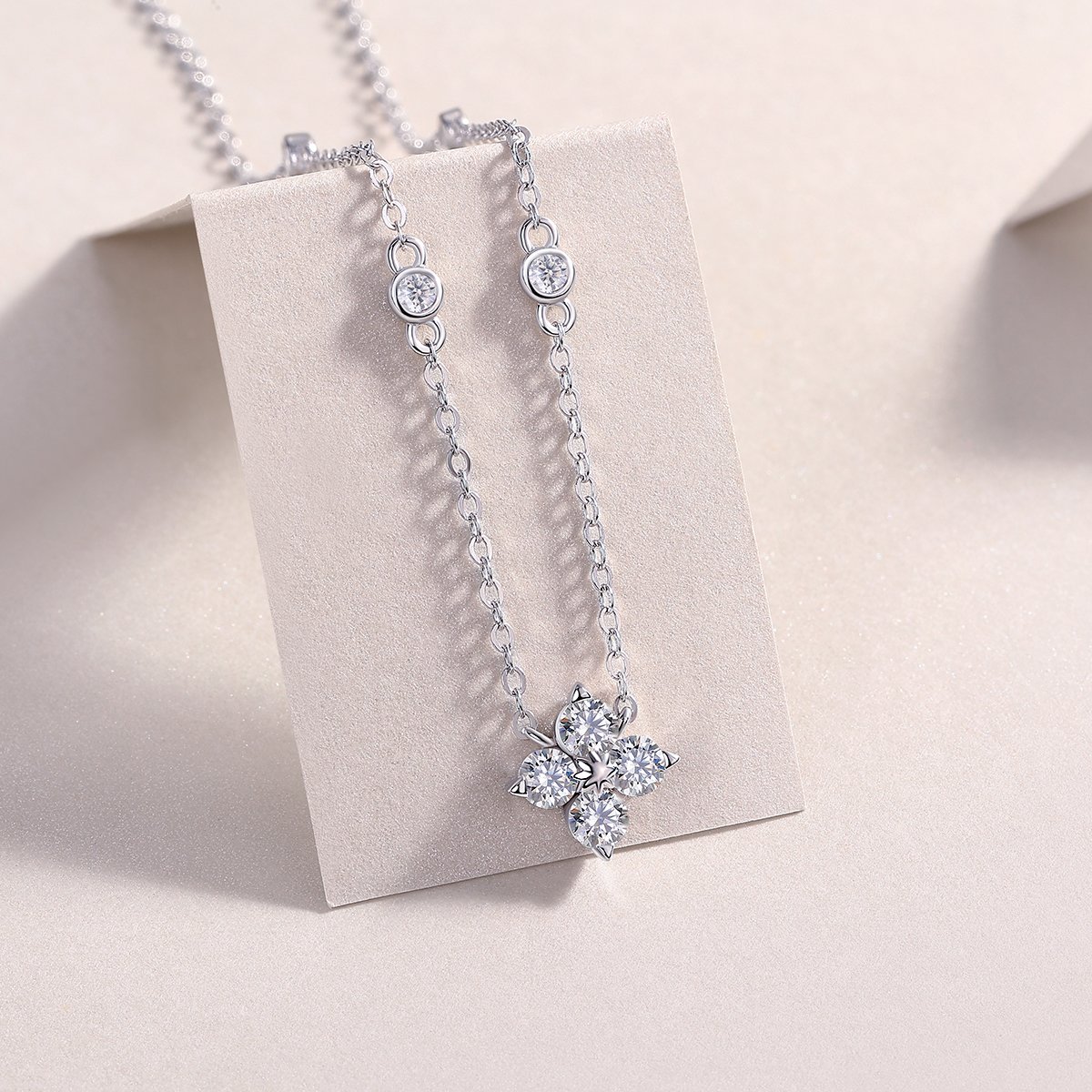 Four-Petal Floral Cluster Moissanite Station Necklace - Image 4