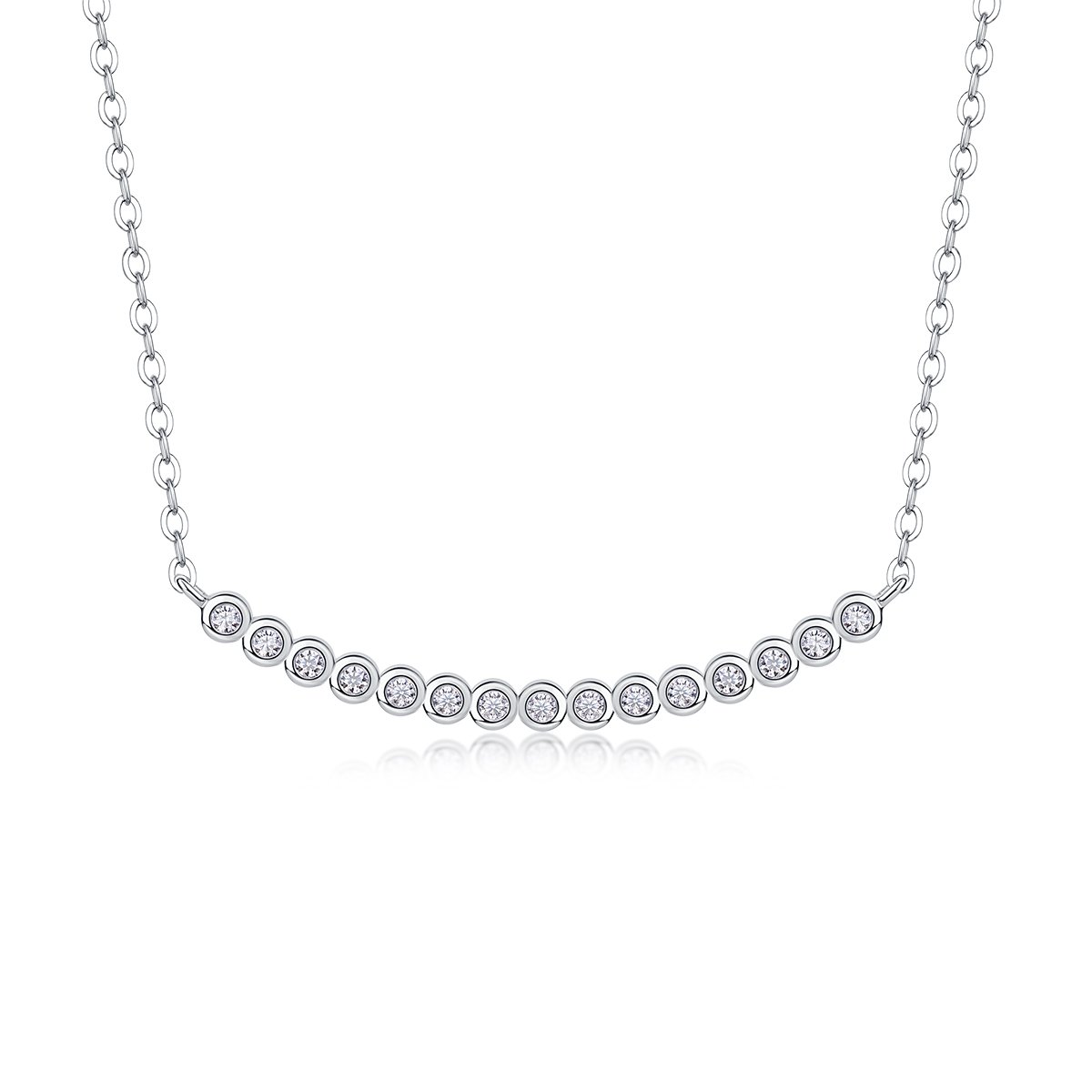Graduated Bezel Smile Bar Moissanite Necklace