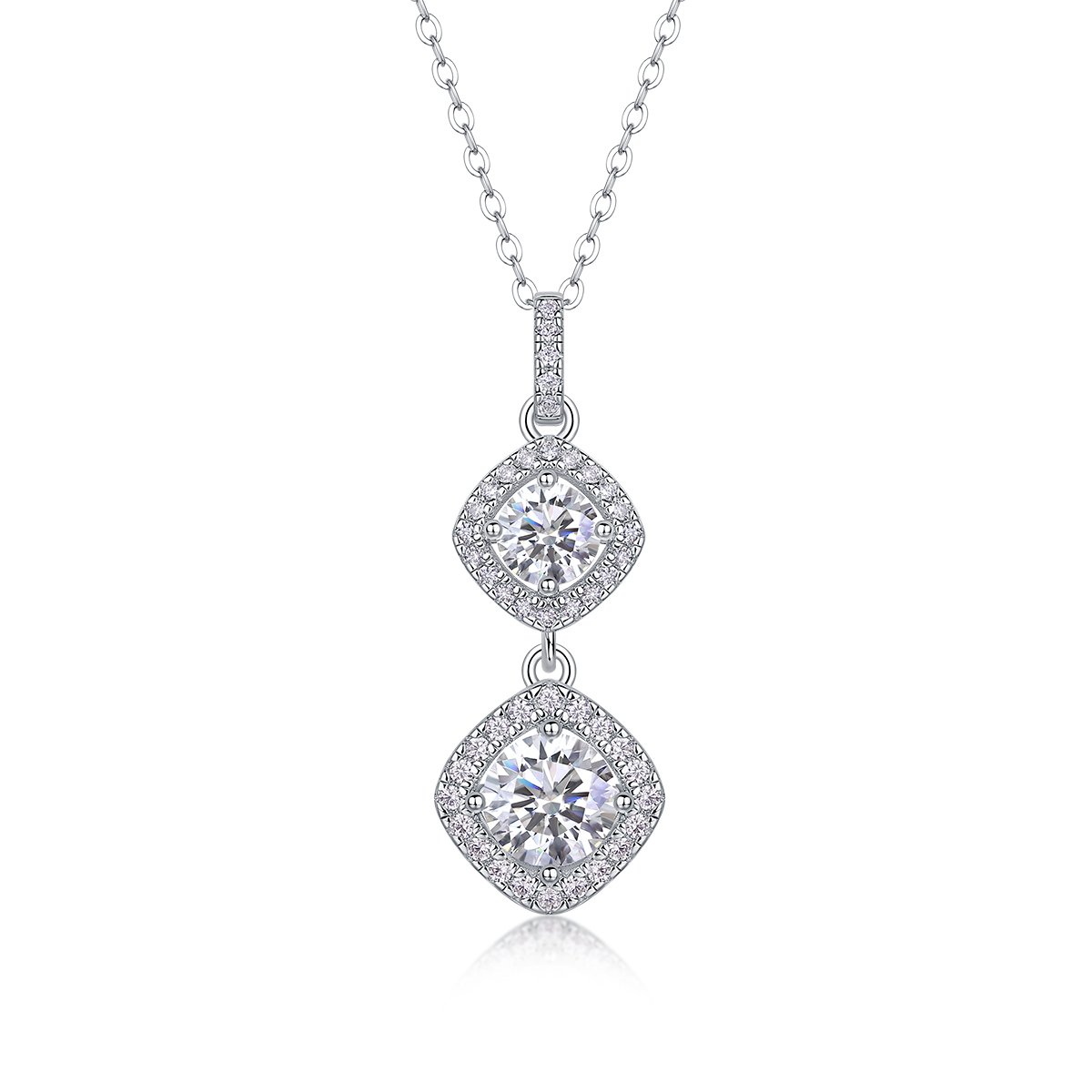 Double Cushion-Halo Moissanite Drop Necklace