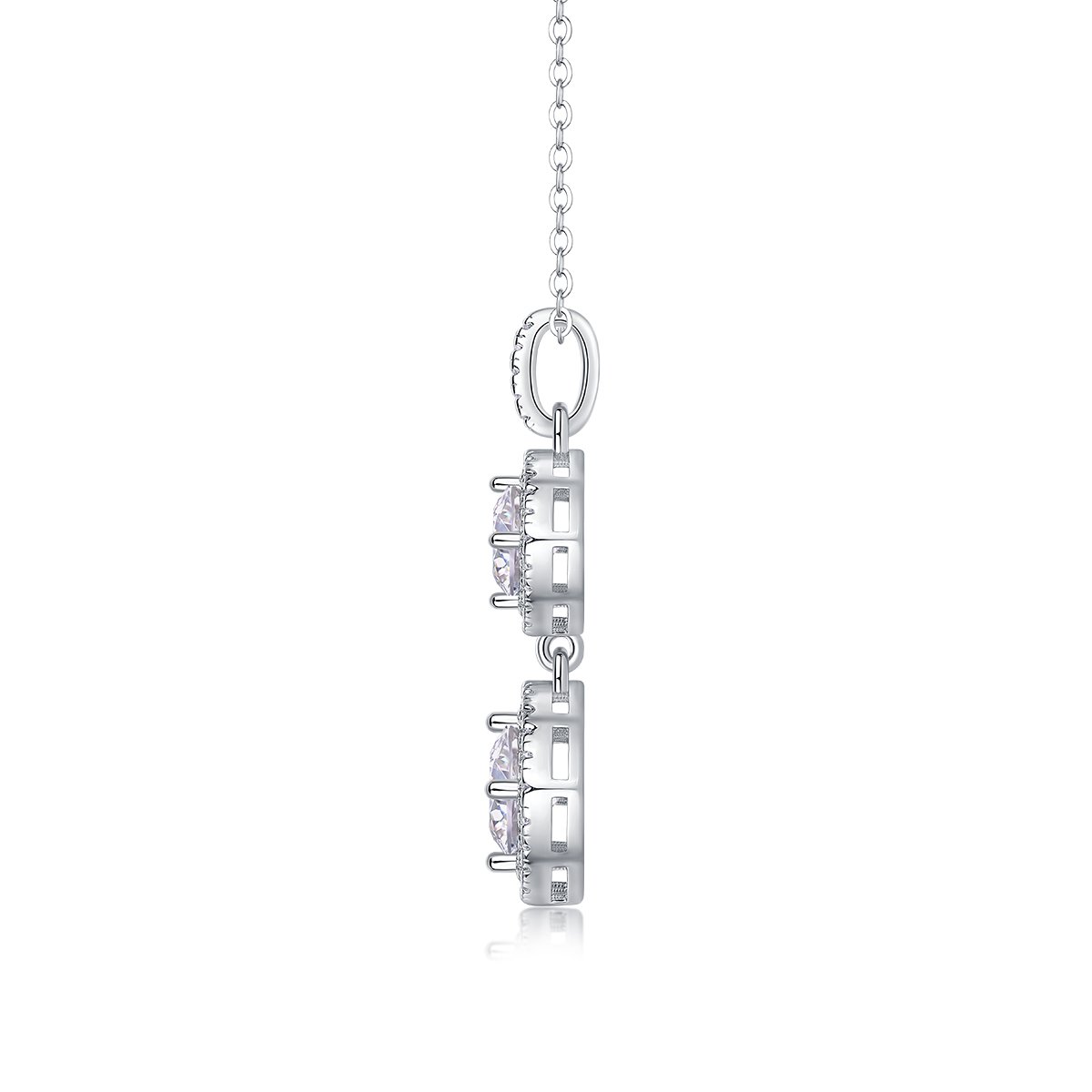 Double Cushion-Halo Moissanite Drop Necklace - Image 2