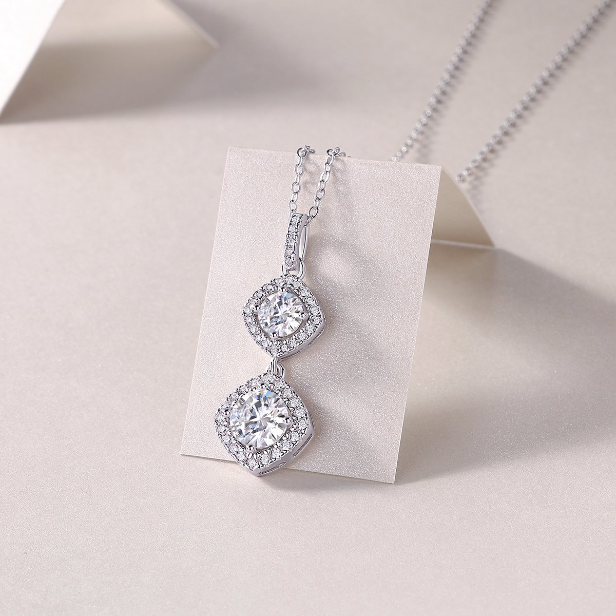 Double Cushion-Halo Moissanite Drop Necklace - Image 3