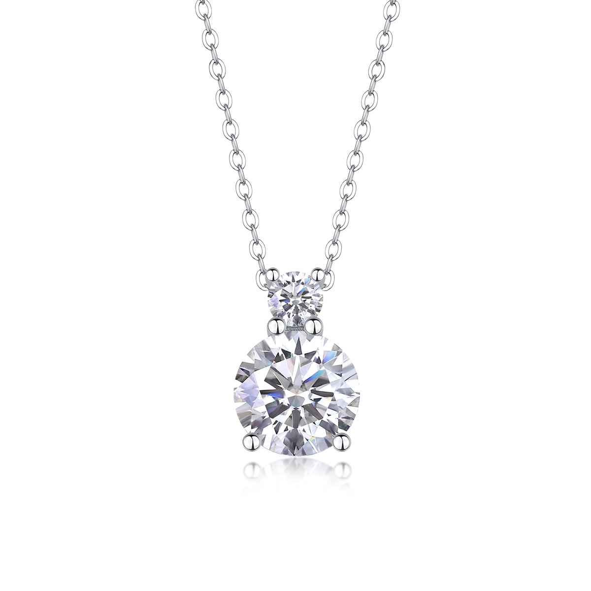 3ct Two-Stone Round Moissanite Drop Necklace