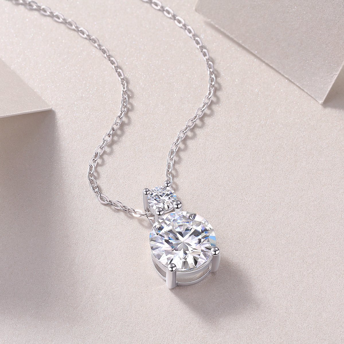 3ct Two-Stone Round Moissanite Drop Necklace - Image 4