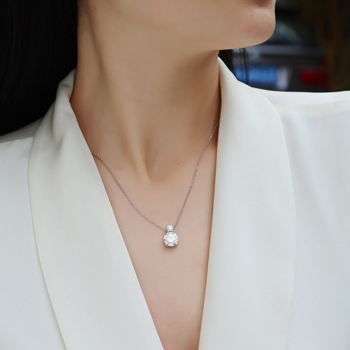 3ct Two-Stone Round Moissanite Drop Necklace - Image 5