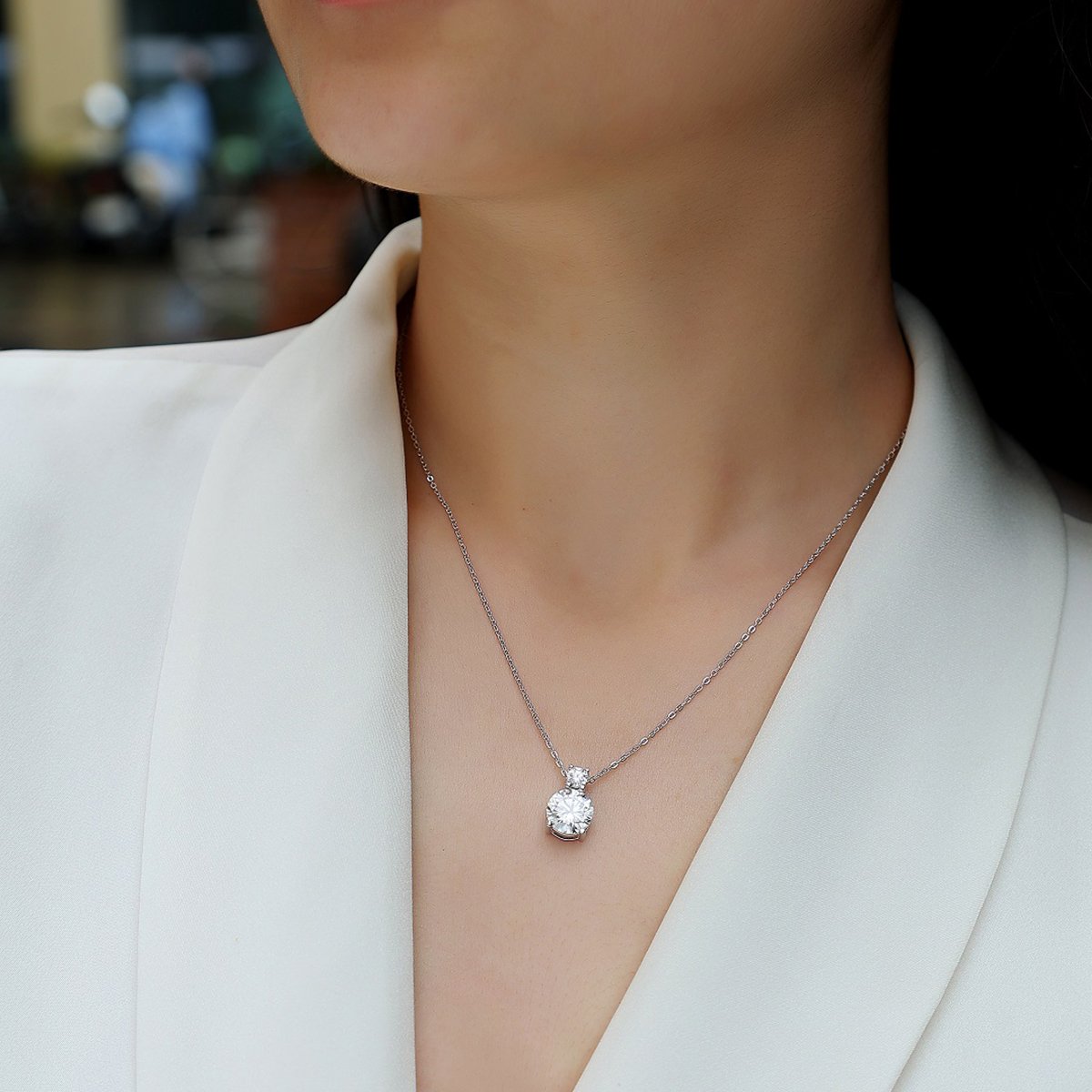 3ct Two-Stone Round Moissanite Drop Necklace - Image 6