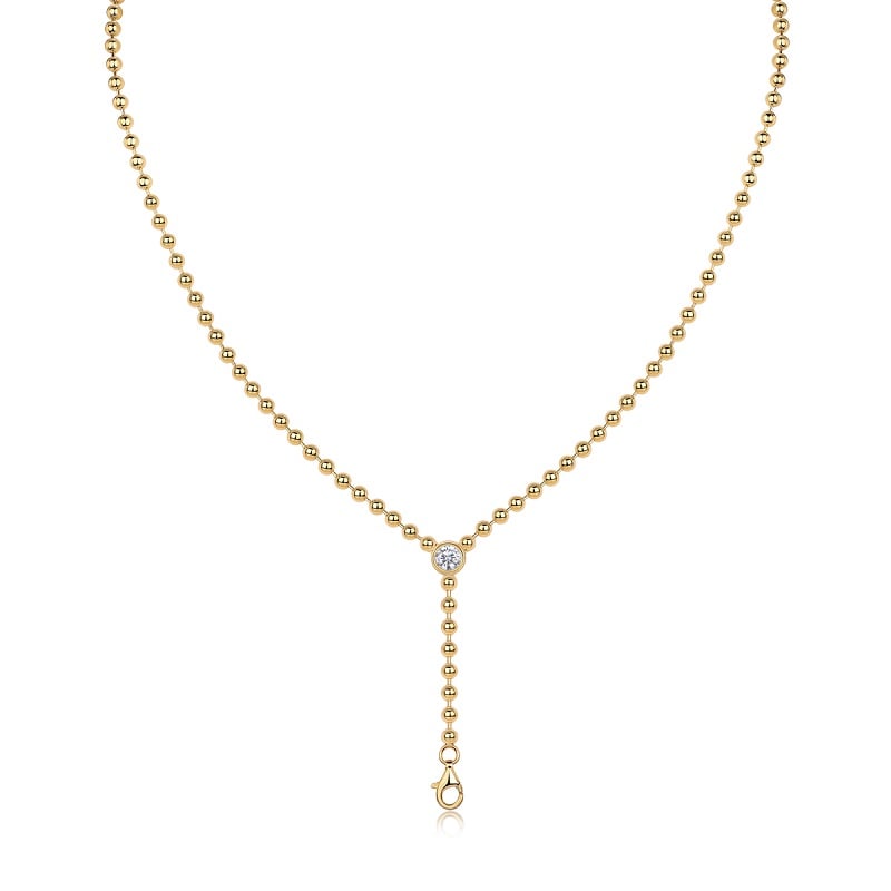 Moissanite Bezel Bead-Chain Lariat Necklace
