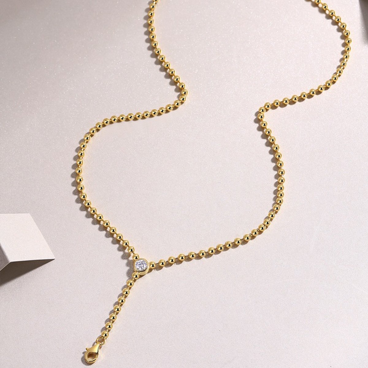 Moissanite Bezel Bead-Chain Lariat Necklace - alternate view