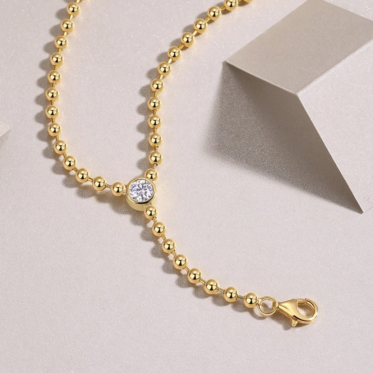 Moissanite Bezel Bead-Chain Lariat Necklace - Image 3