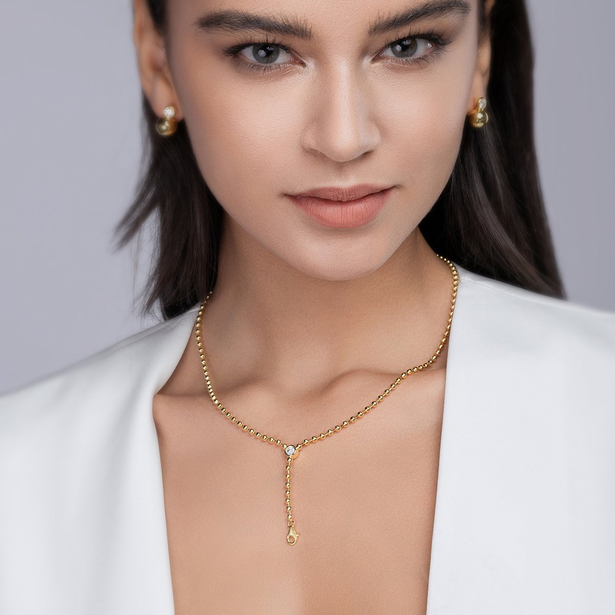 Moissanite Bezel Bead-Chain Lariat Necklace - Image 4