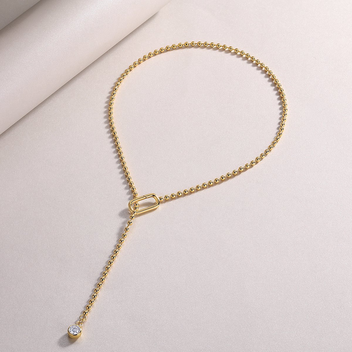Beaded Lariat Moissanite Drop Y-Necklace | 1ct DEW | Yellow Gold over 925 Silver - Image 2