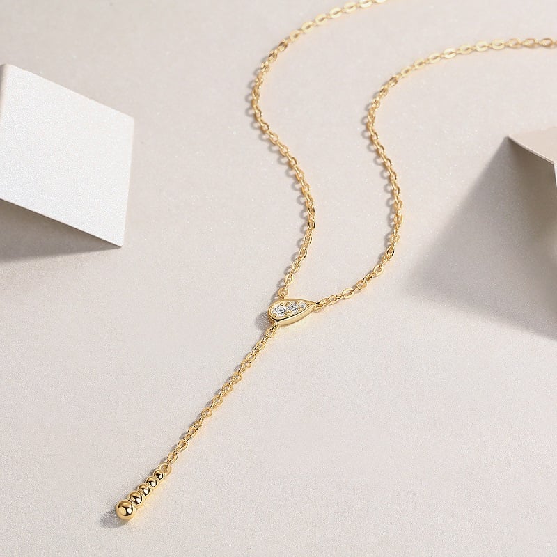 Moissanite Pavé Teardrop Y-Drop Lariat Necklace - Image 2