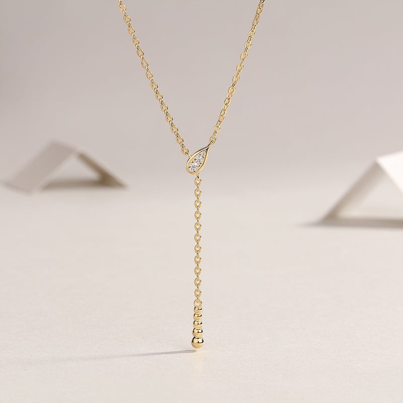 Moissanite Pavé Teardrop Y-Drop Lariat Necklace - Image 3