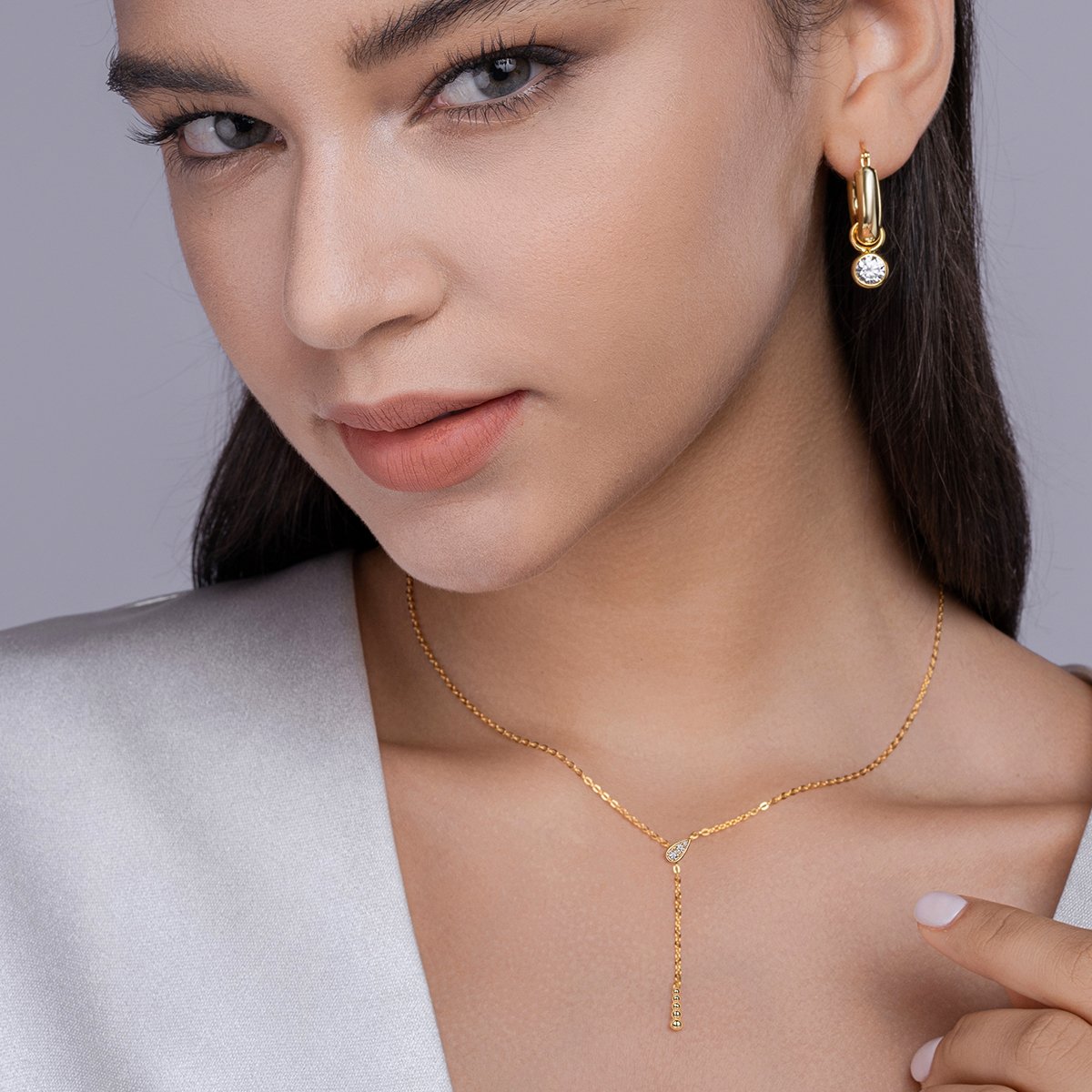 Moissanite Pavé Teardrop Y-Drop Lariat Necklace - Image 5