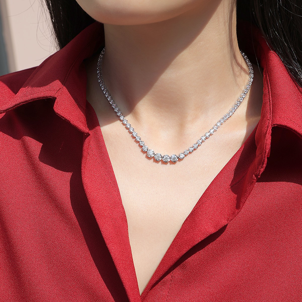 Graduated Round Moissanite Tennis Necklace | DEF VVS | 925 Silver - Image 6