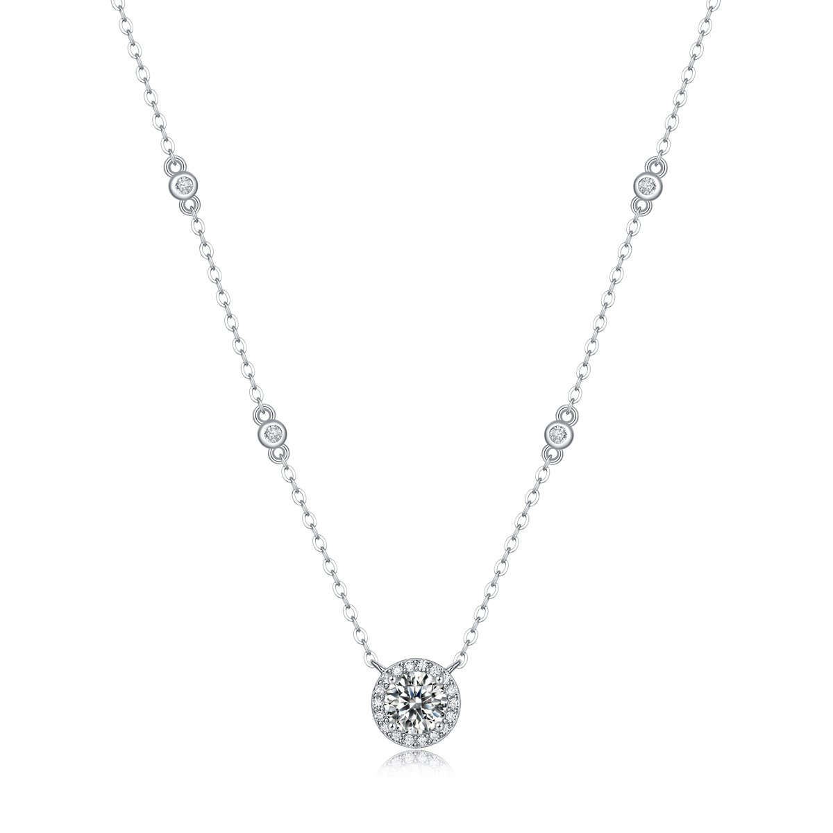 1ct Round Halo Moissanite Station Chain Necklace