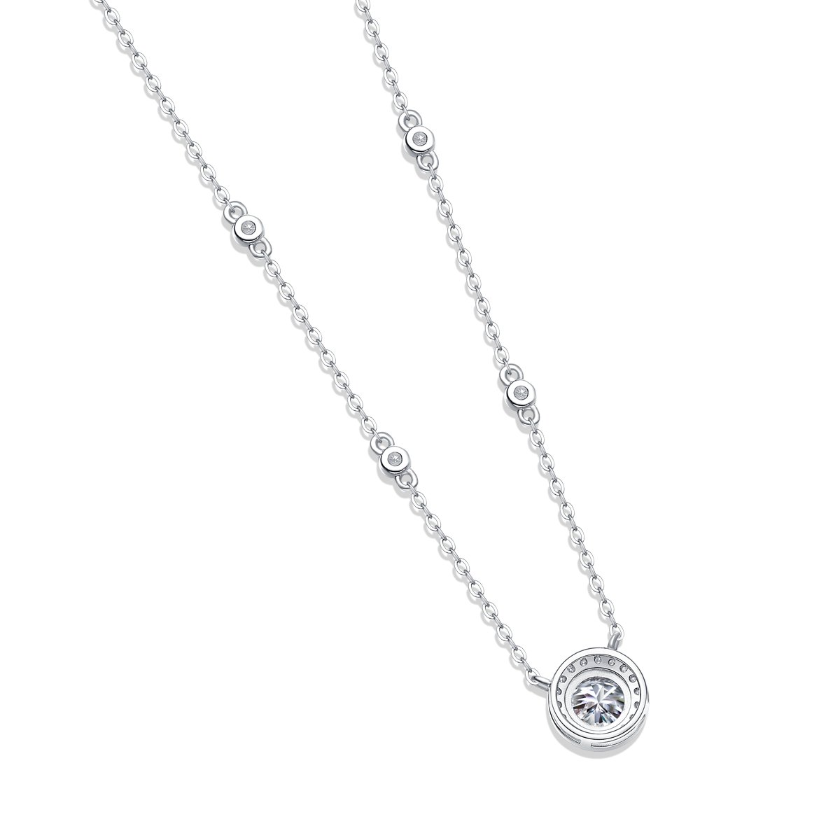 1ct Round Halo Moissanite Station Chain Necklace - Image 3