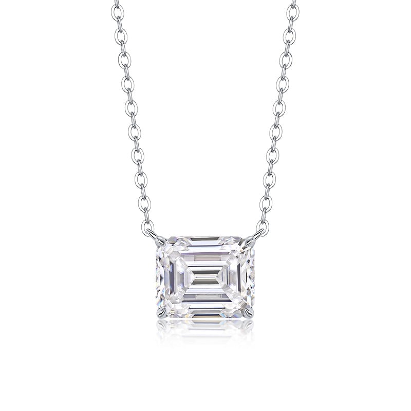 East-West Emerald-Cut Solitaire Moissanite Necklace