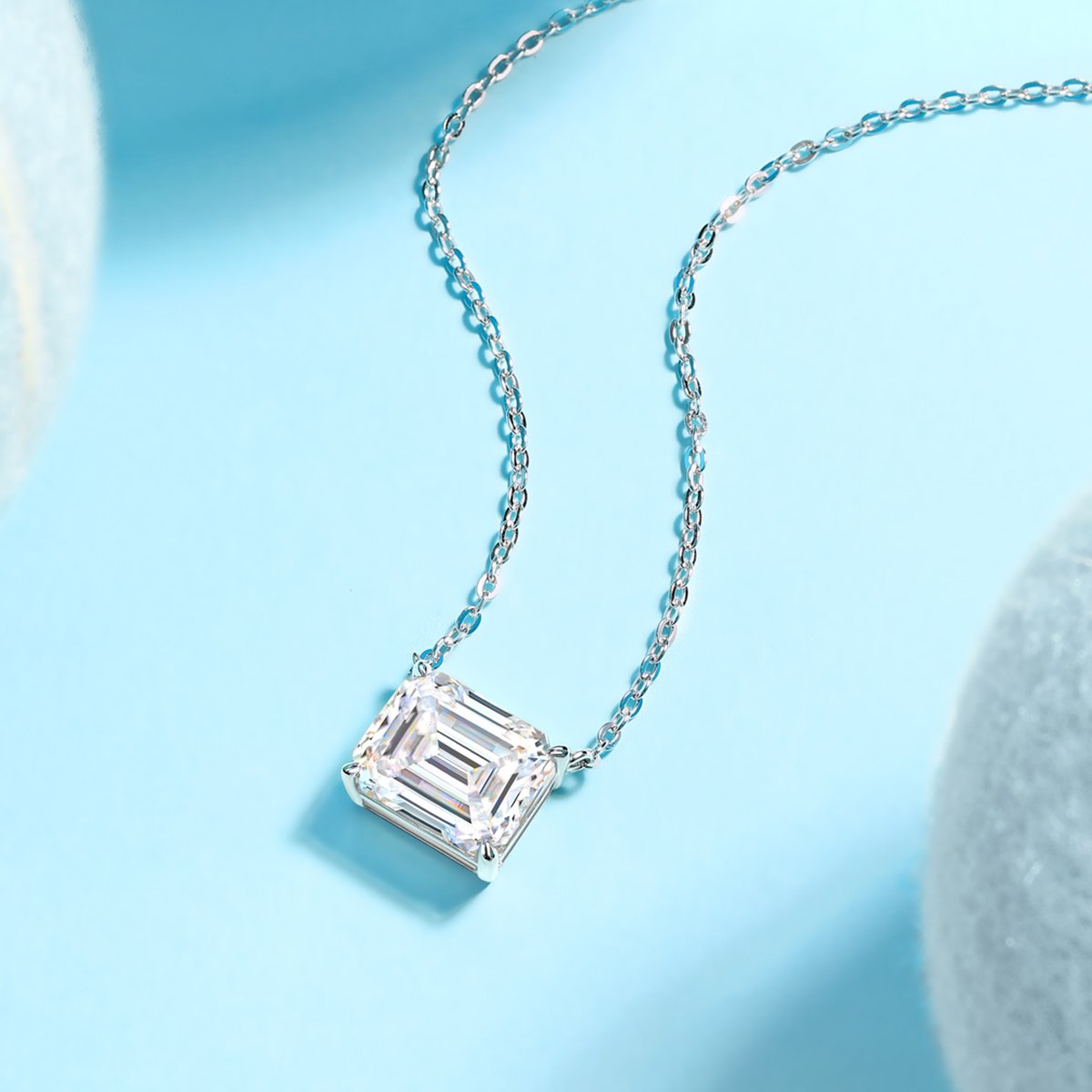 East-West Emerald-Cut Solitaire Moissanite Necklace - Image 3