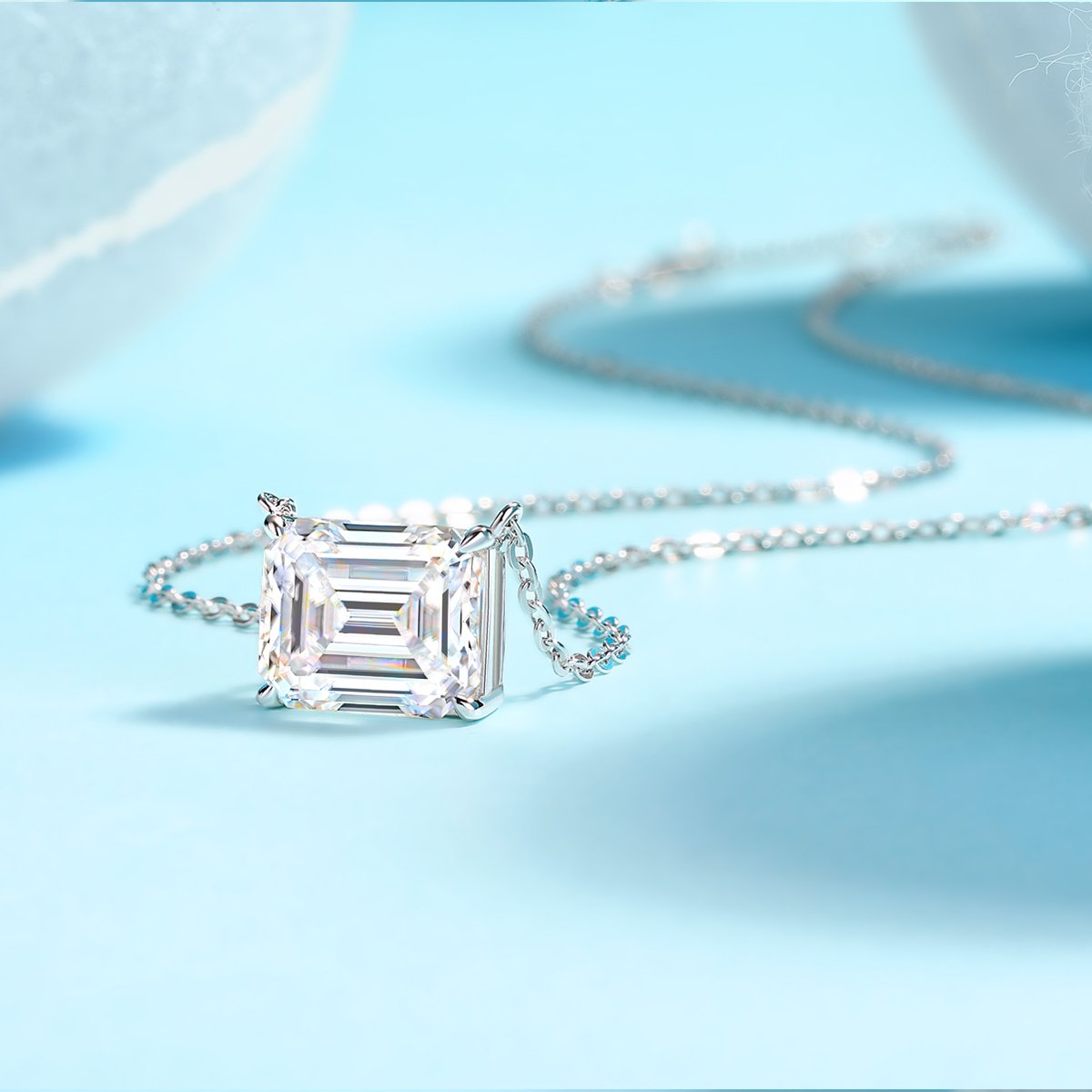 East-West Emerald-Cut Solitaire Moissanite Necklace - Image 4