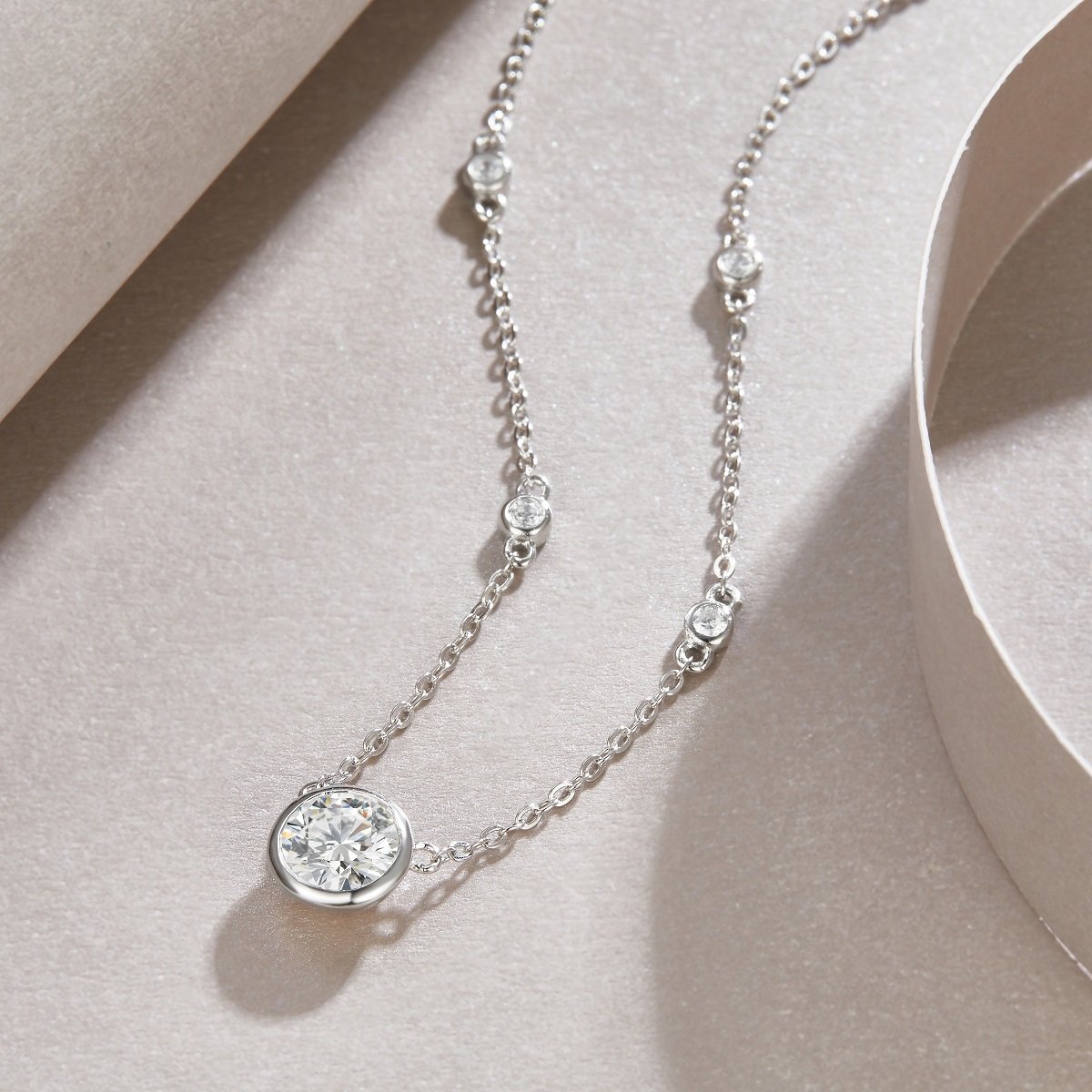 1ct Bezel-Set Round Moissanite Station Necklace - Image 3