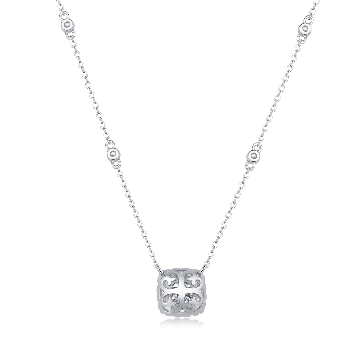 Cushion Halo Moissanite Pendant Station Necklace | 1.0 DEW Round Center - Image 2