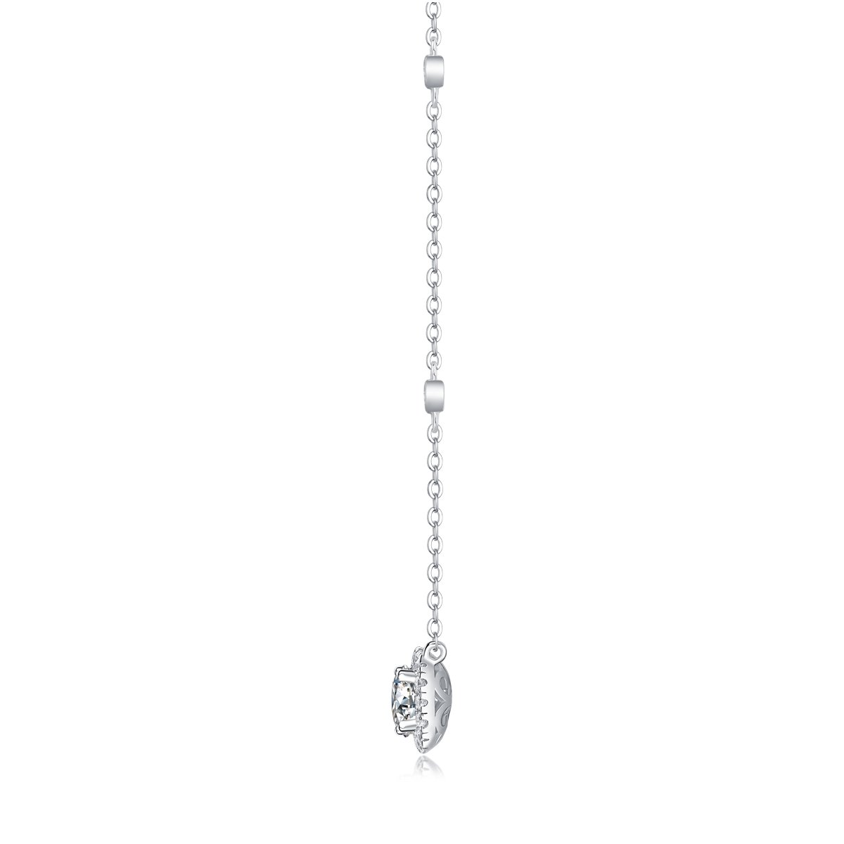 Cushion Halo Moissanite Pendant Station Necklace | 1.0 DEW Round Center - Image 3