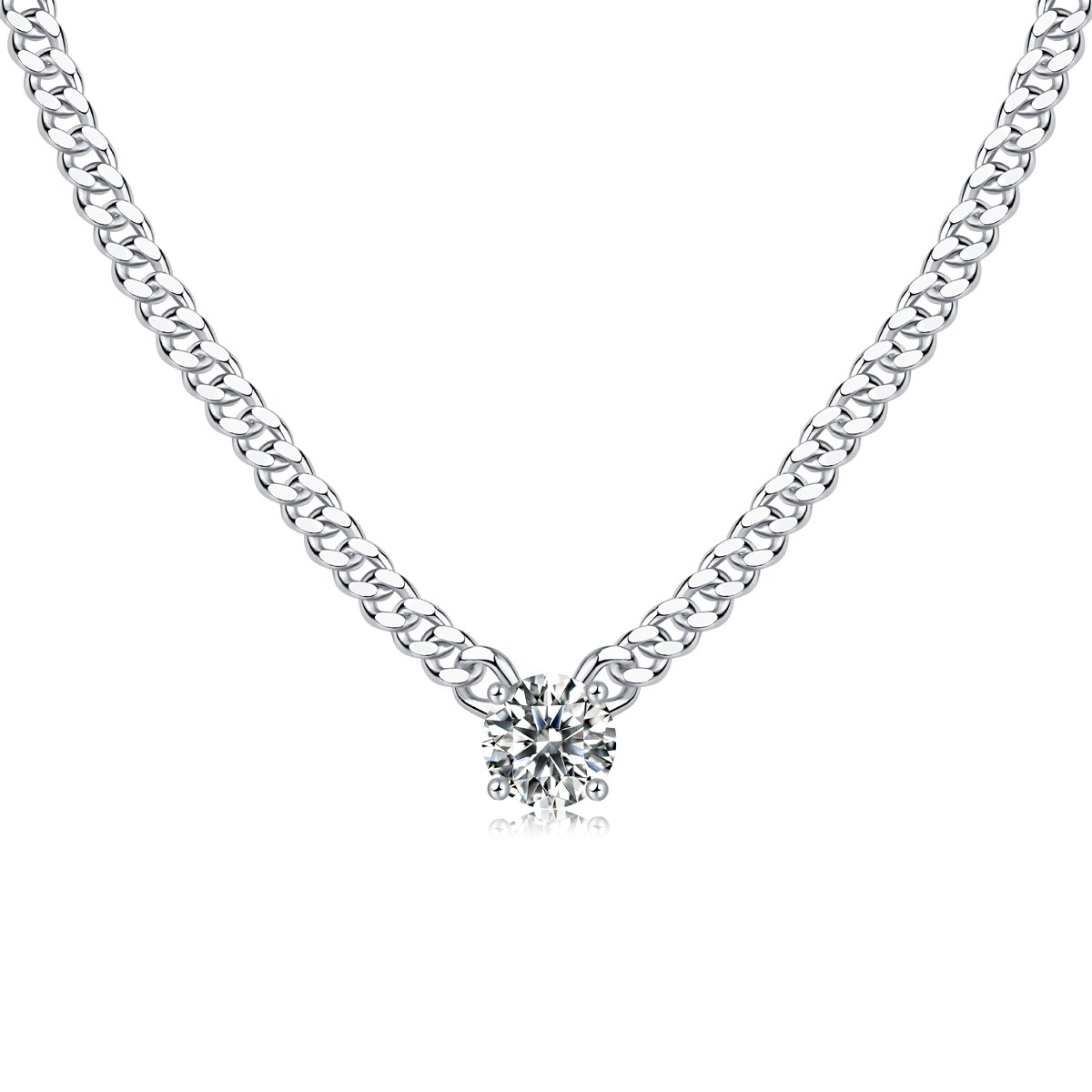 Cuban Link Moissanite Solitaire Necklace 1ct DEW 6.5mm