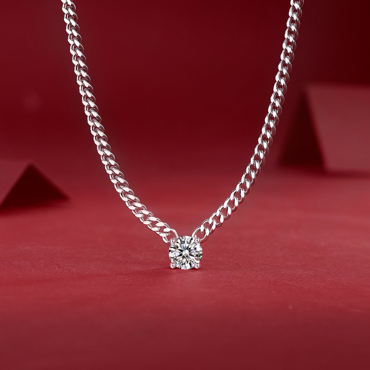 Cuban Link Moissanite Solitaire Necklace 1ct DEW 6.5mm - Image 4