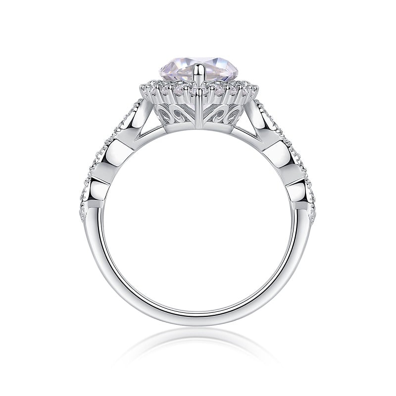 Marquise-Cut Moissanite Halo Ring | 3 DEW Center | White-Gold-Plated Sterling Silver - Image 2