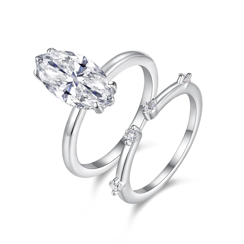 Marquise Moissanite Solitaire & Accent Band Bridal Set