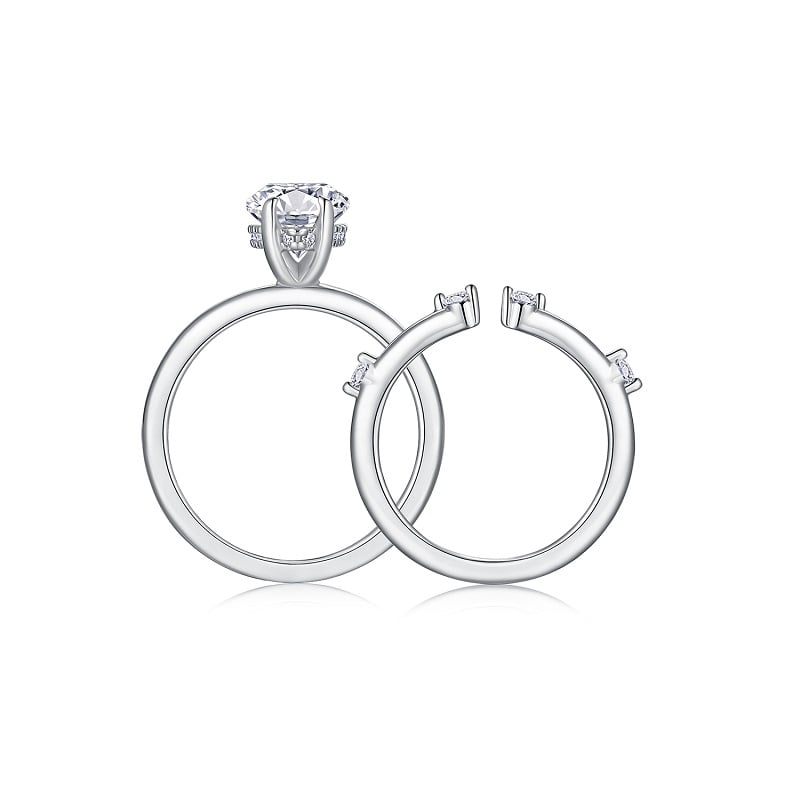 Marquise Moissanite Solitaire & Accent Band Bridal Set - Image 2