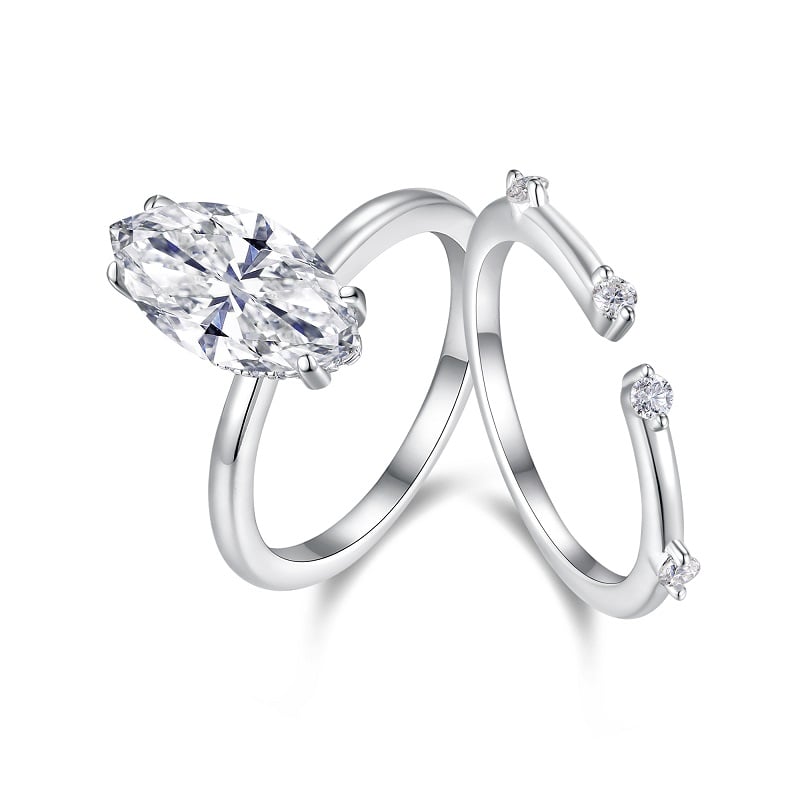 Marquise Moissanite Solitaire & Accent Band Bridal Set - Image 3