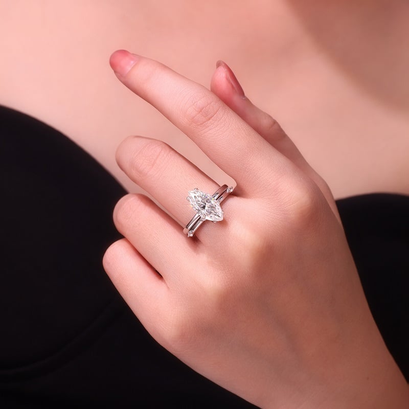 Marquise Moissanite Solitaire & Accent Band Bridal Set - Image 5