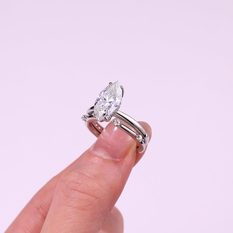Marquise Moissanite Solitaire & Accent Band Bridal Set - Image 6