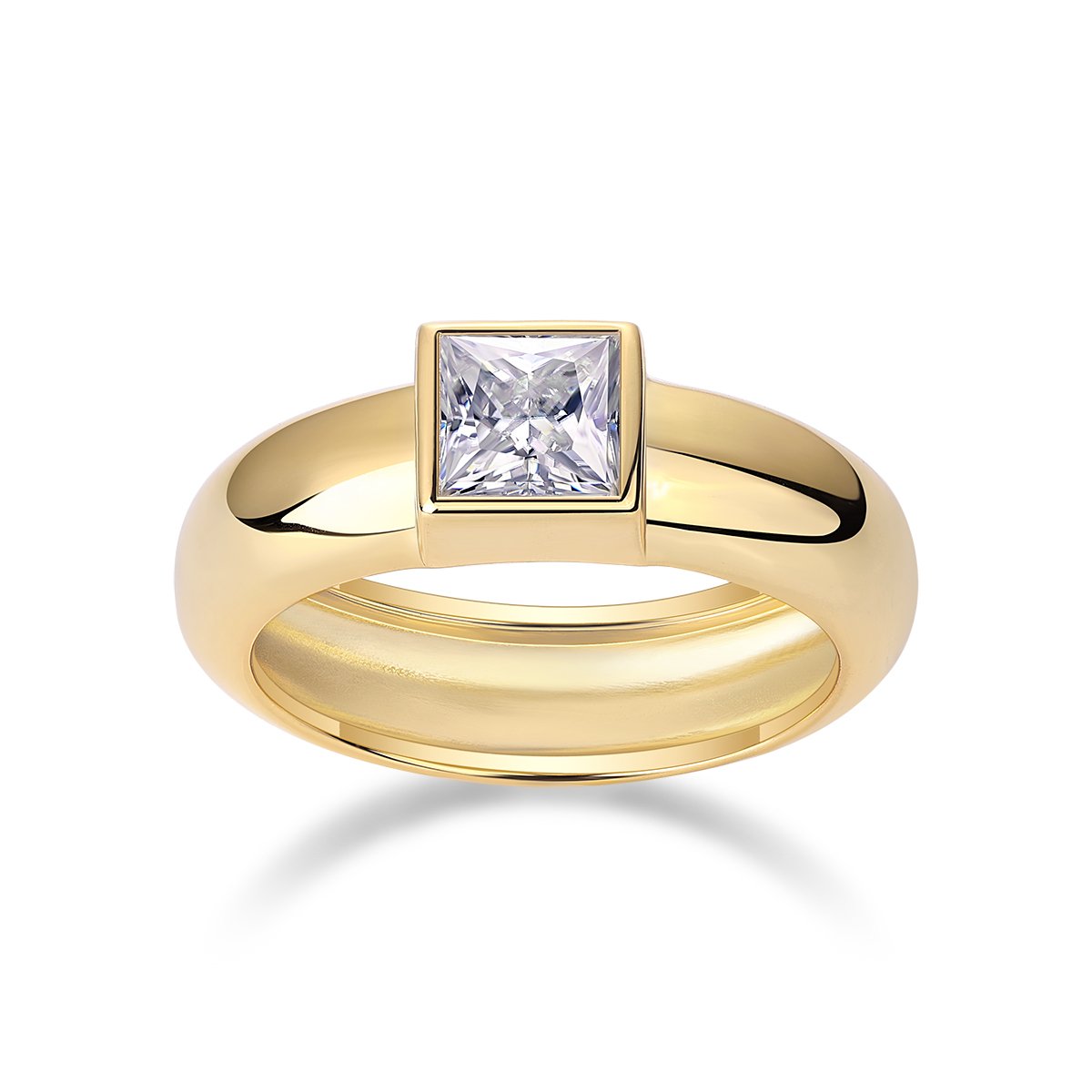 Princess Moissanite Ring – 1ct DEW Yellow Gold Bezel Solitaire - Image 4