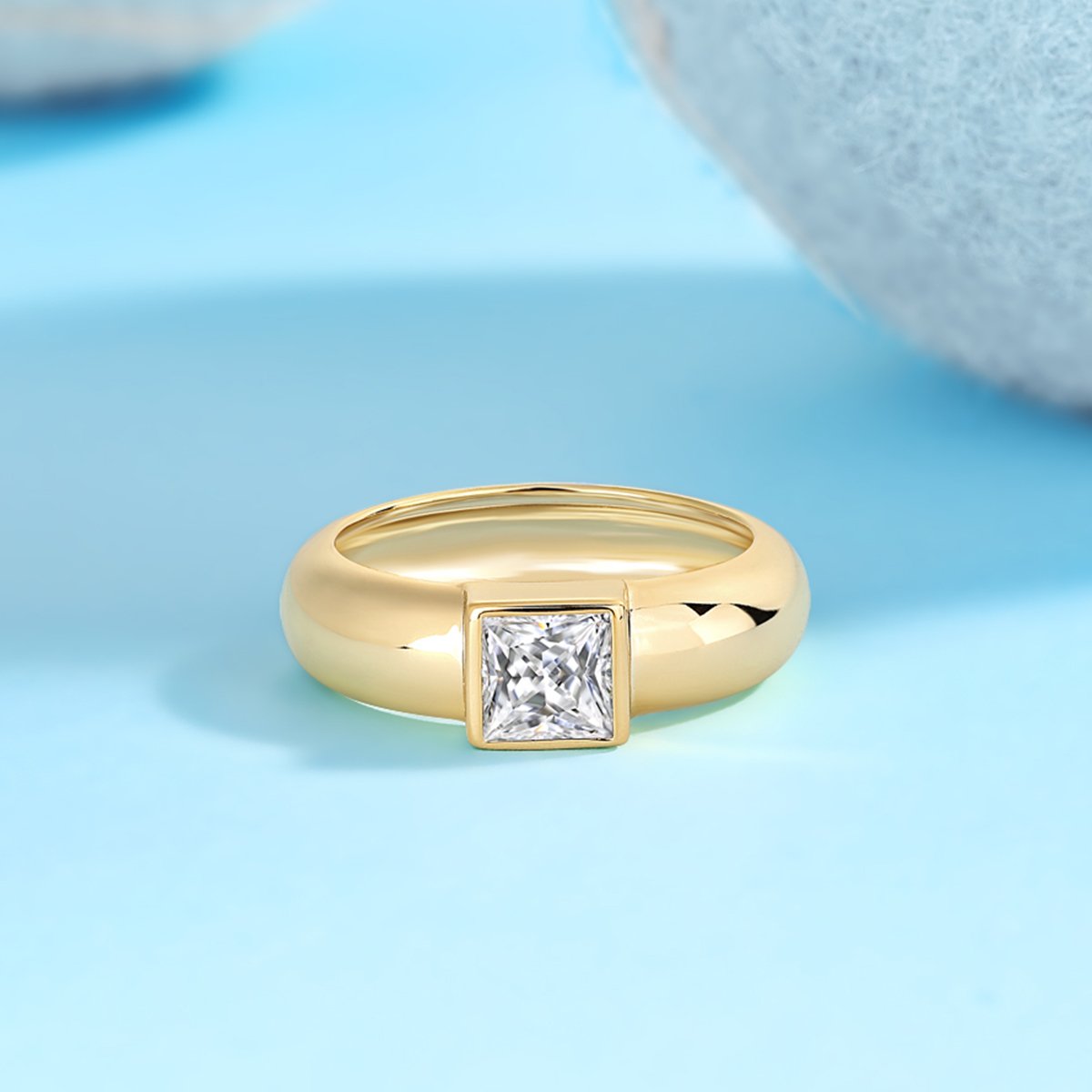 Princess Moissanite Ring – 1ct DEW Yellow Gold Bezel Solitaire - Image 5