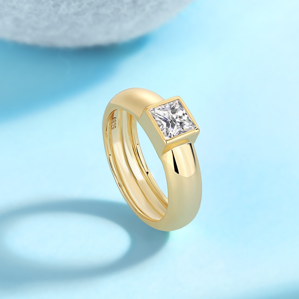 Princess Moissanite Ring – 1ct DEW Yellow Gold Bezel Solitaire - Image 6