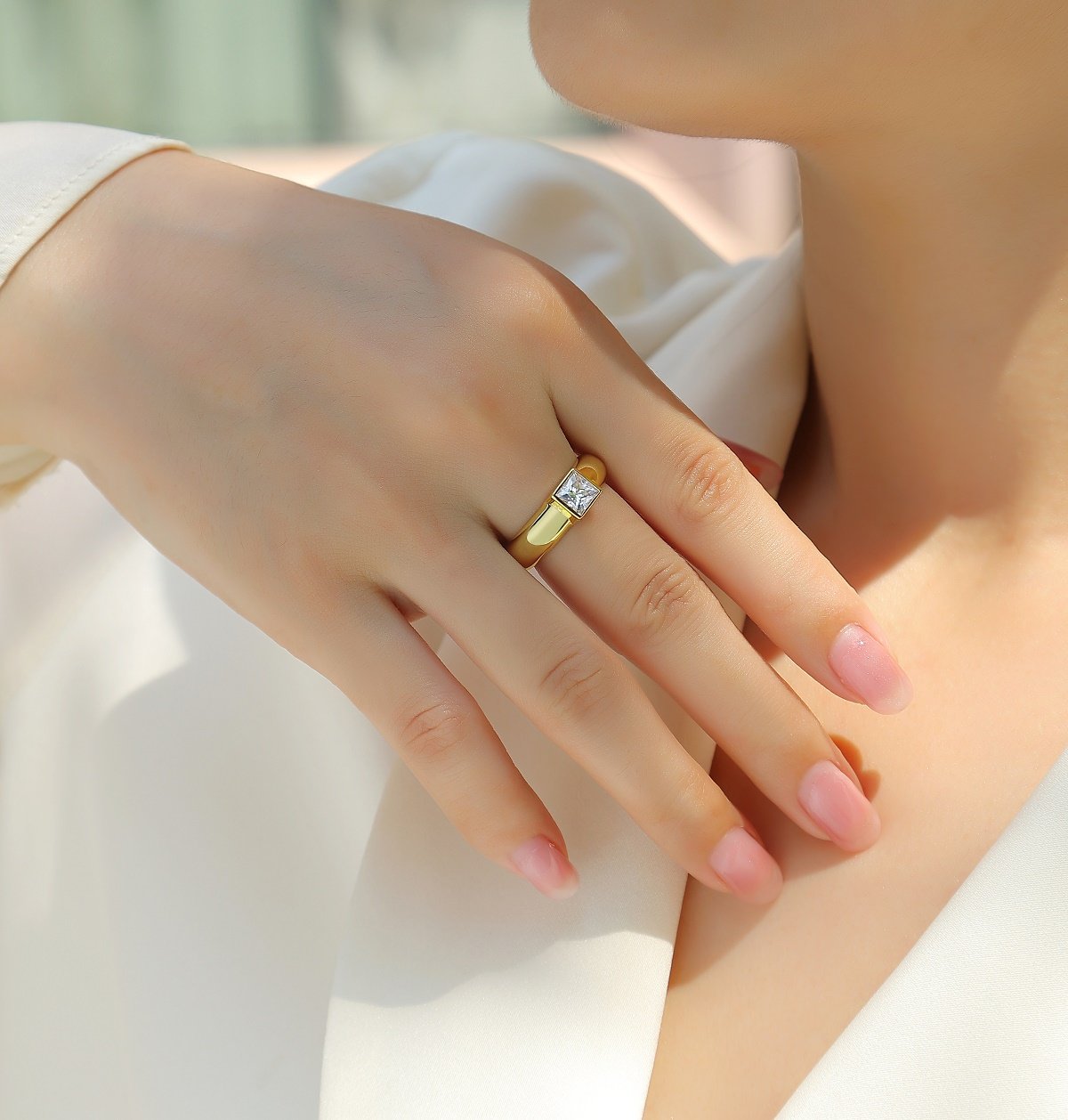 Princess Moissanite Ring – 1ct DEW Yellow Gold Bezel Solitaire - Image 7