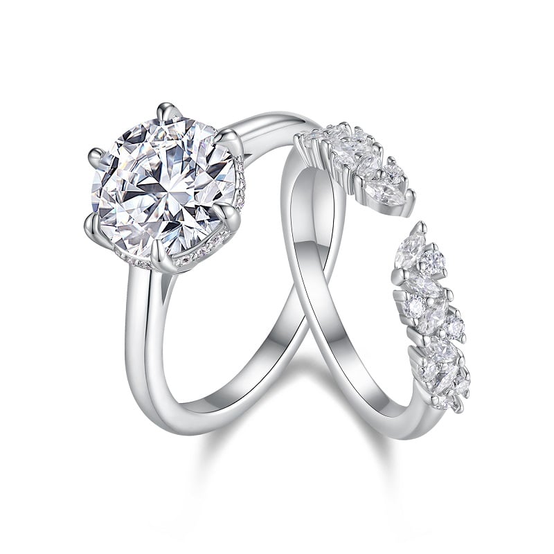 3 CT Round Solitaire & Marquise Band Moissanite Bridal Set - Image 2