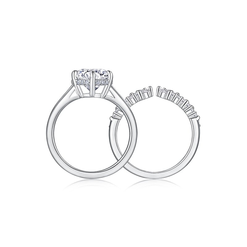 3 CT Round Solitaire & Marquise Band Moissanite Bridal Set - Image 3