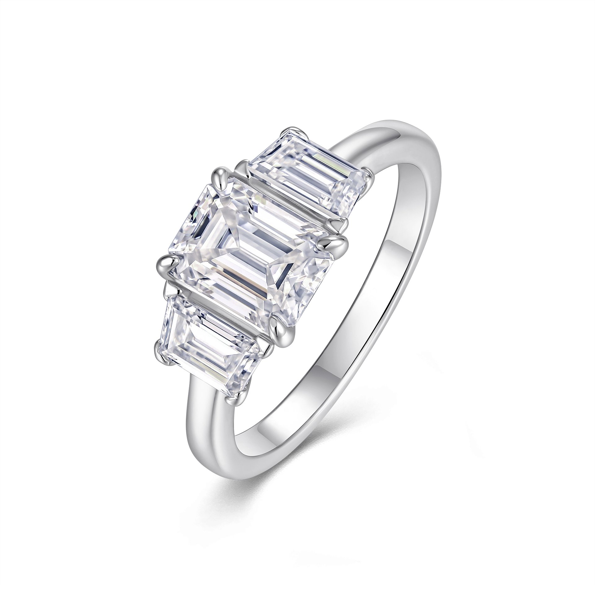 Emerald-Cut Three-Stone Moissanite Ring