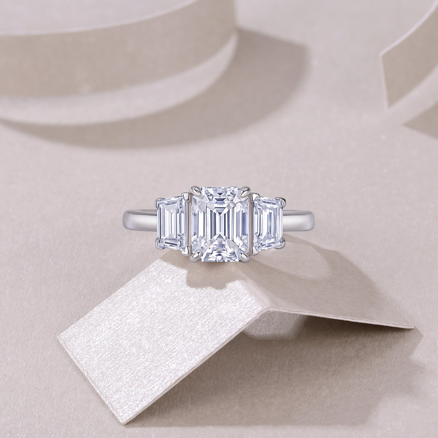 Emerald-Cut Three-Stone Moissanite Ring - Image 4