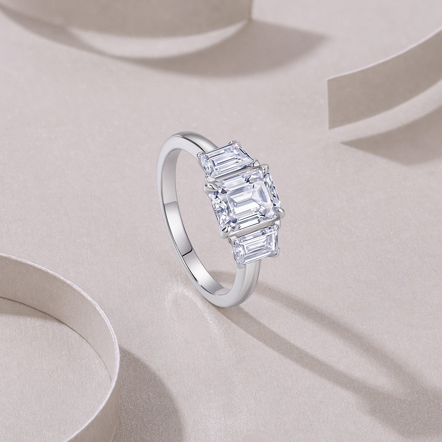 Emerald-Cut Three-Stone Moissanite Ring - Image 5