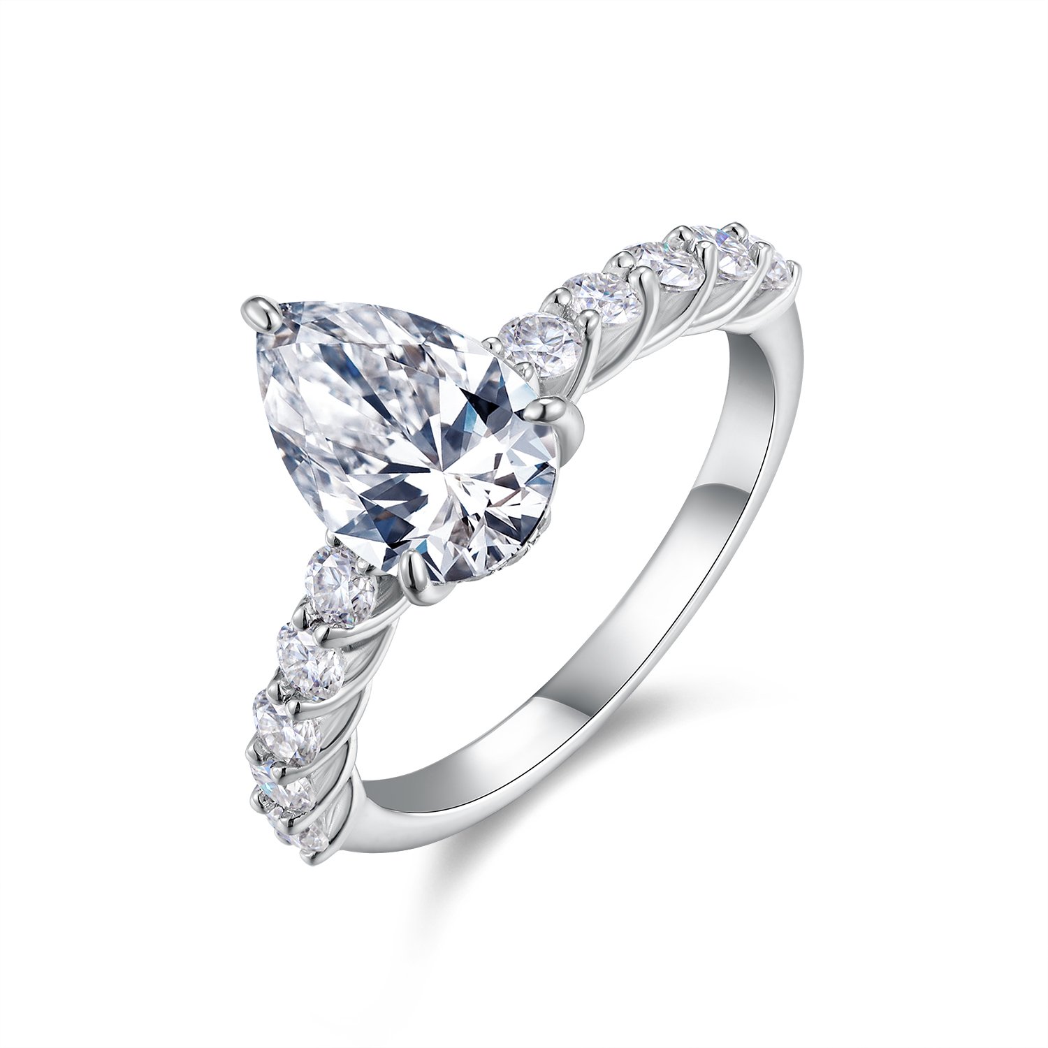 3 CT Pear Moissanite Accented Solitaire Ring