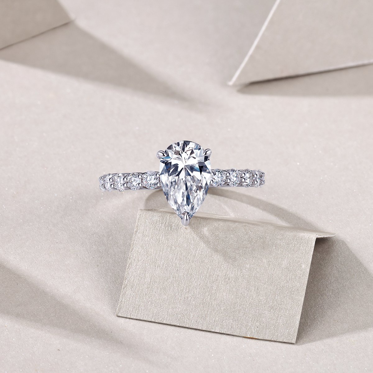 3 CT Pear Moissanite Accented Solitaire Ring - Image 5