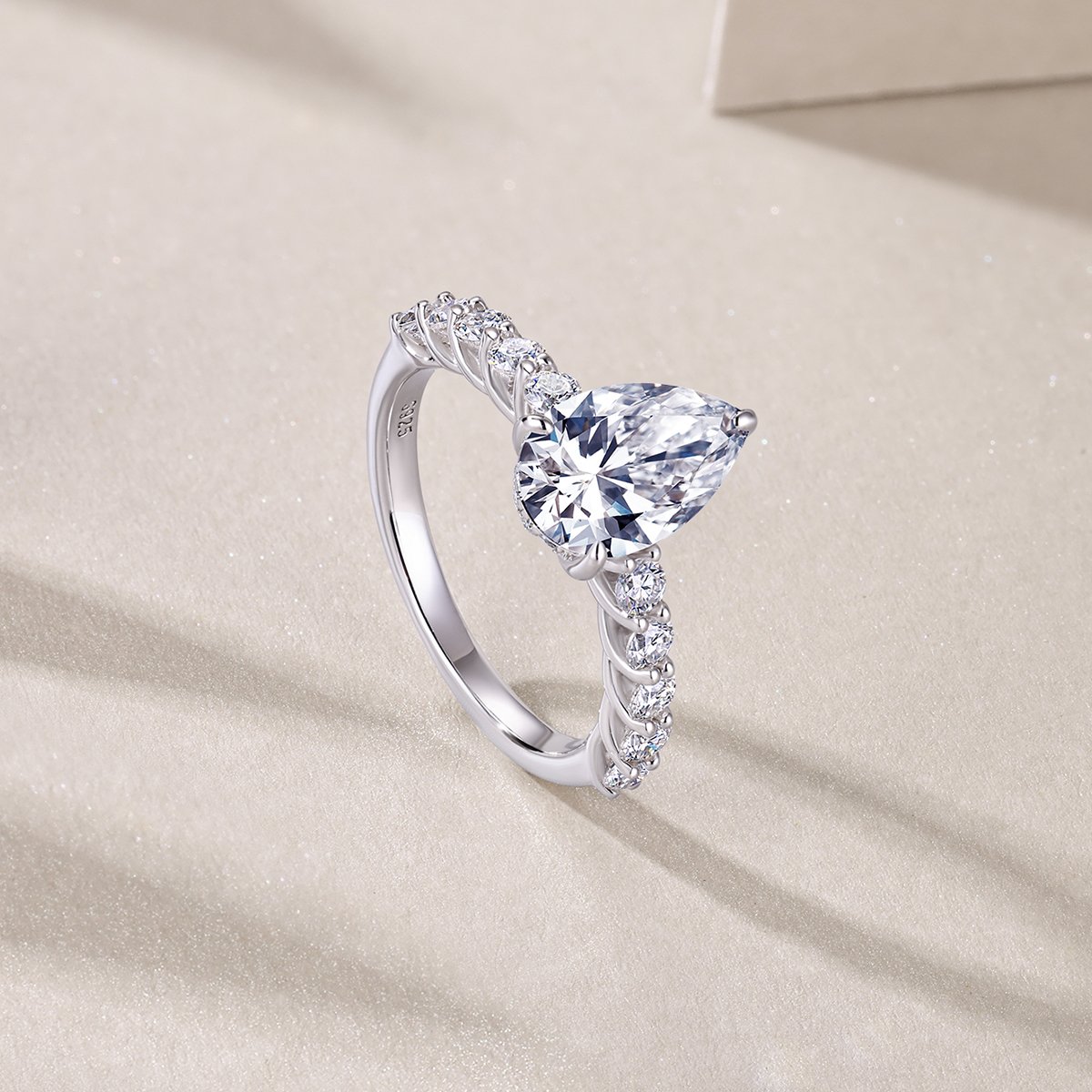 3 CT Pear Moissanite Accented Solitaire Ring - Image 6