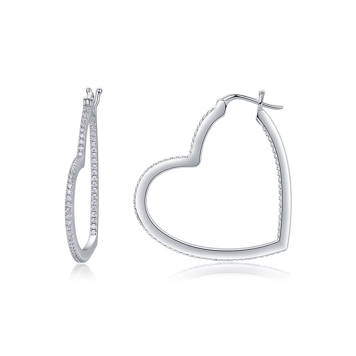 Moissanite Pave Heart Hoop Earrings - Image 2