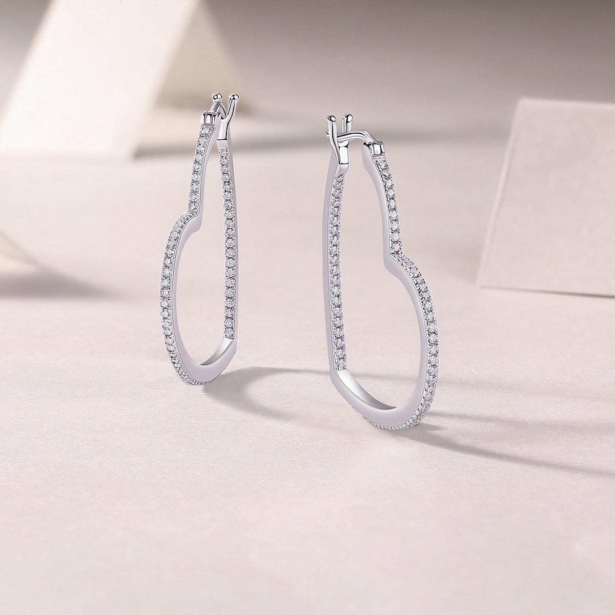 Moissanite Pave Heart Hoop Earrings - Image 3